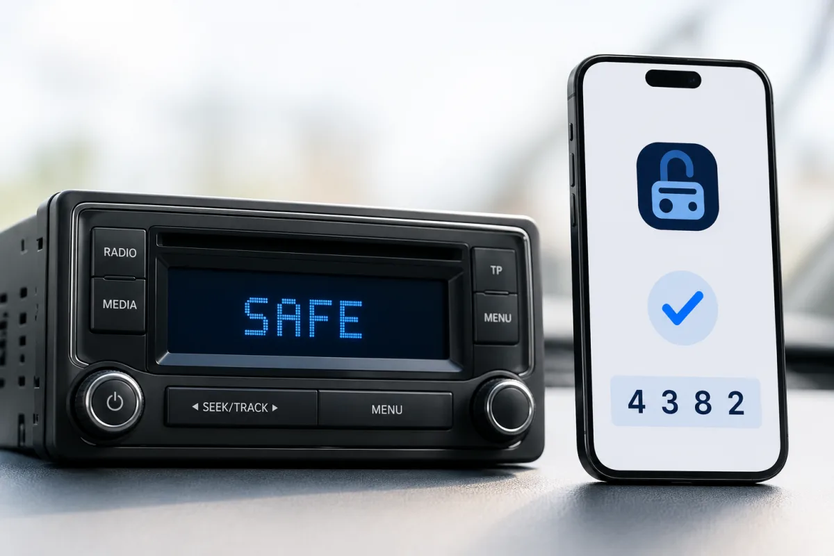 Autoradio avec le code de déverrouillage sur un téléphone